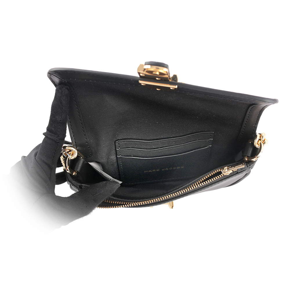 【MARC JACOBS】THE J MARC 平滑牛皮翻蓋迷你二用包(黑色)