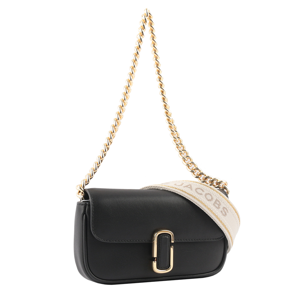 【MARC JACOBS】THE J MARC 平滑牛皮翻蓋迷你二用包(黑色)