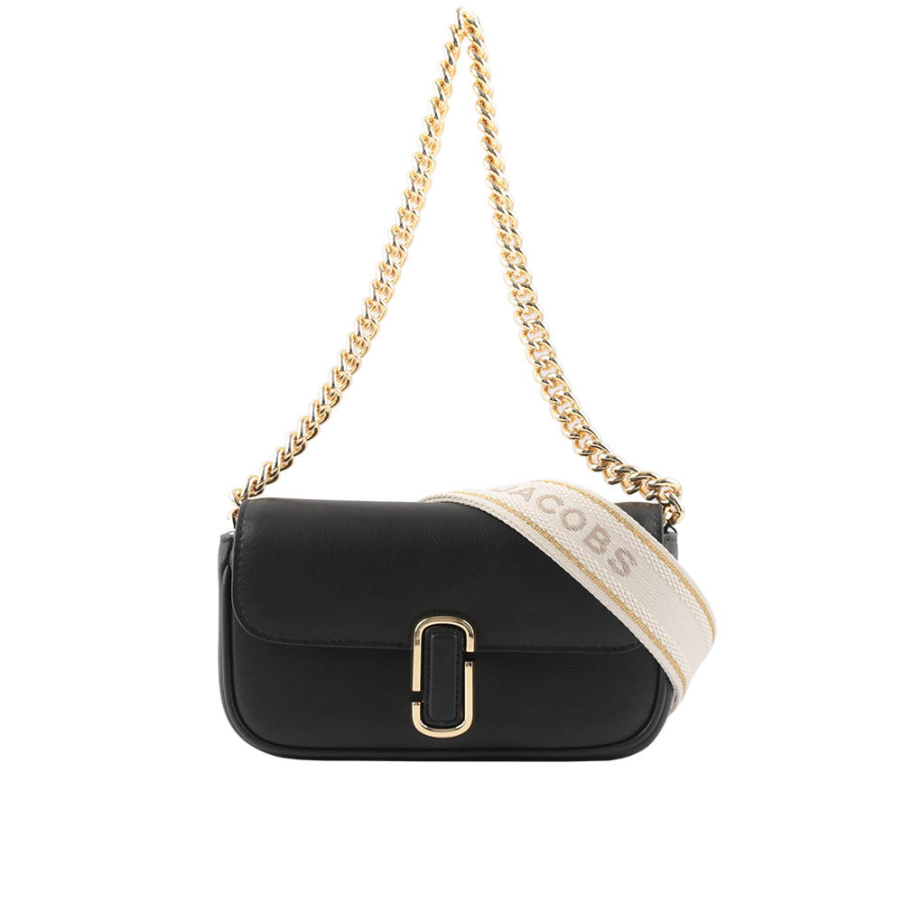 【MARC JACOBS】THE J MARC 平滑牛皮翻蓋迷你二用包(黑色)