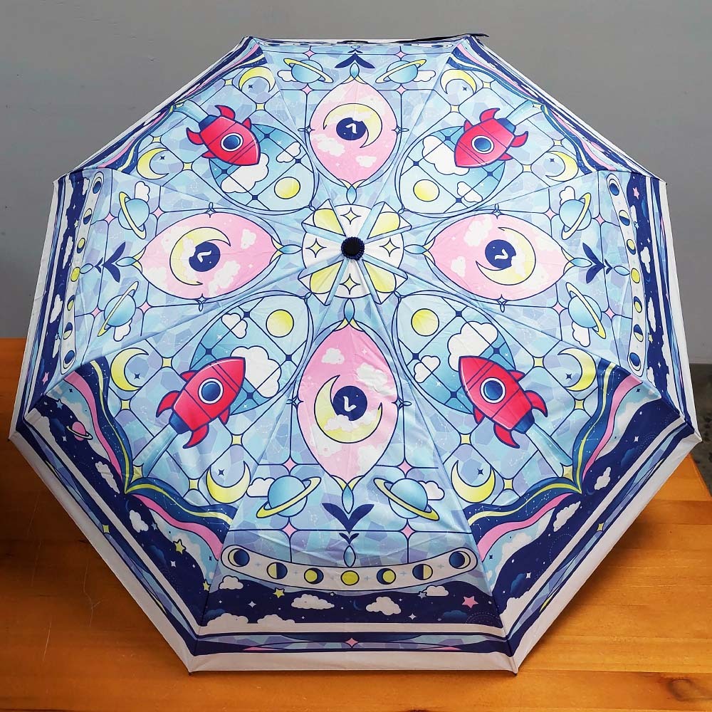 品牌訂製30D超薄全遮光黑膠布數位印刷三折自動開收傘