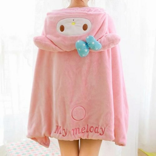 【現貨】韓國三麗鷗 KITTY 大耳狗 美樂蒂 連帽披風法蘭絨毛毯