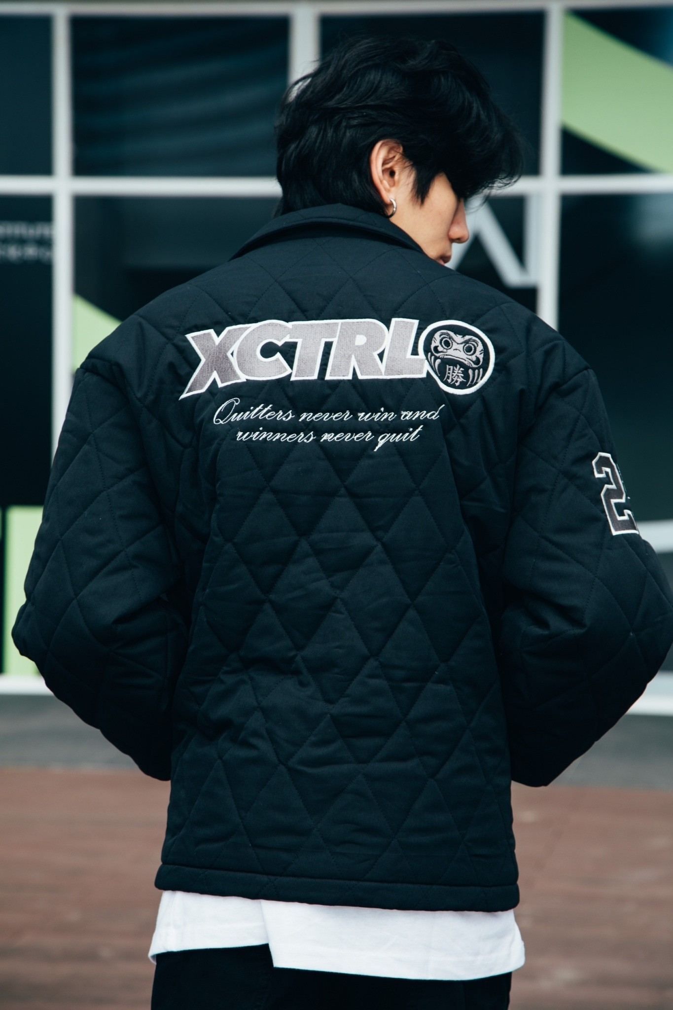 XCTRL 達摩菱格鋪棉外套-黑