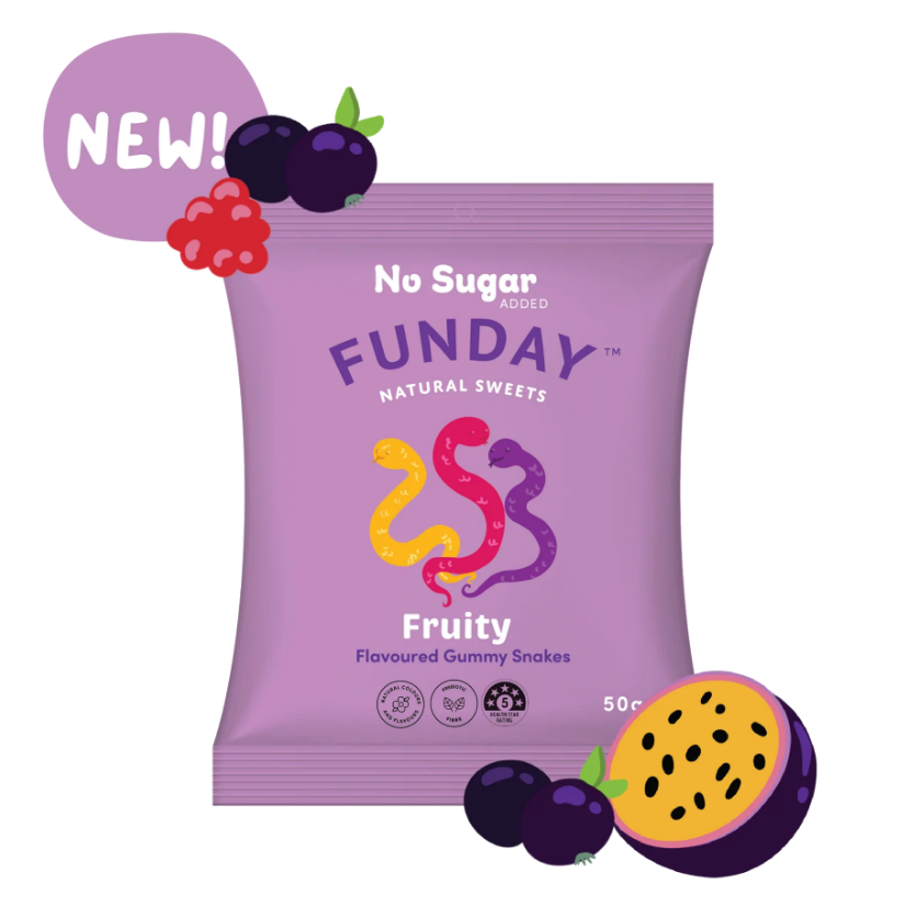 Funday 天然無添加糖水果味蛇仔糖 50g x3 包 (熱情果+黑加侖子+紅桑子)