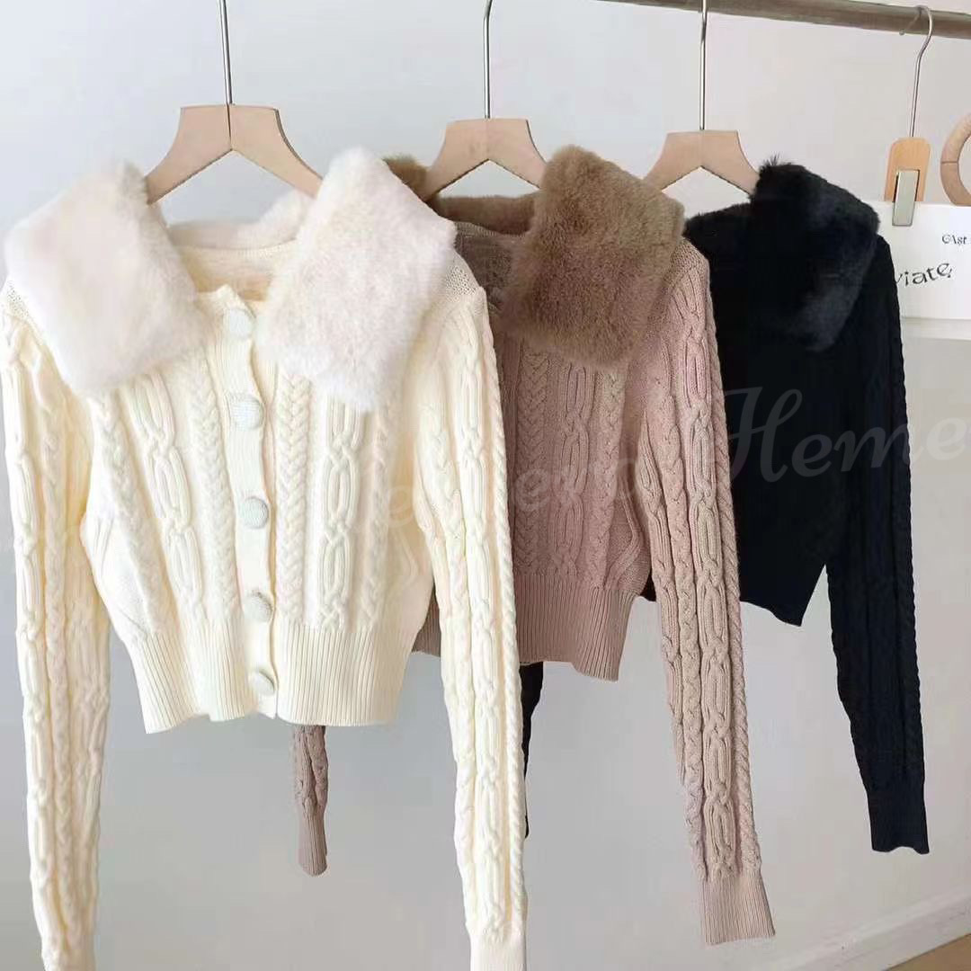 JK22S1147 扭紋冷衫配可拆毛毛領開胸外套