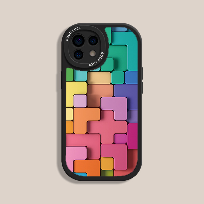 iPhone系列【趣味塗鴉-彩虹方塊】防摔殼～圓弧設計，全包邊厚實TPU防摔軟殼，磨砂膚感手感