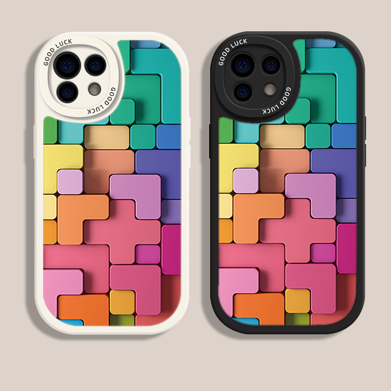 iPhone系列【趣味塗鴉-彩虹方塊】防摔殼～圓弧設計，全包邊厚實TPU防摔軟殼，磨砂膚感手感