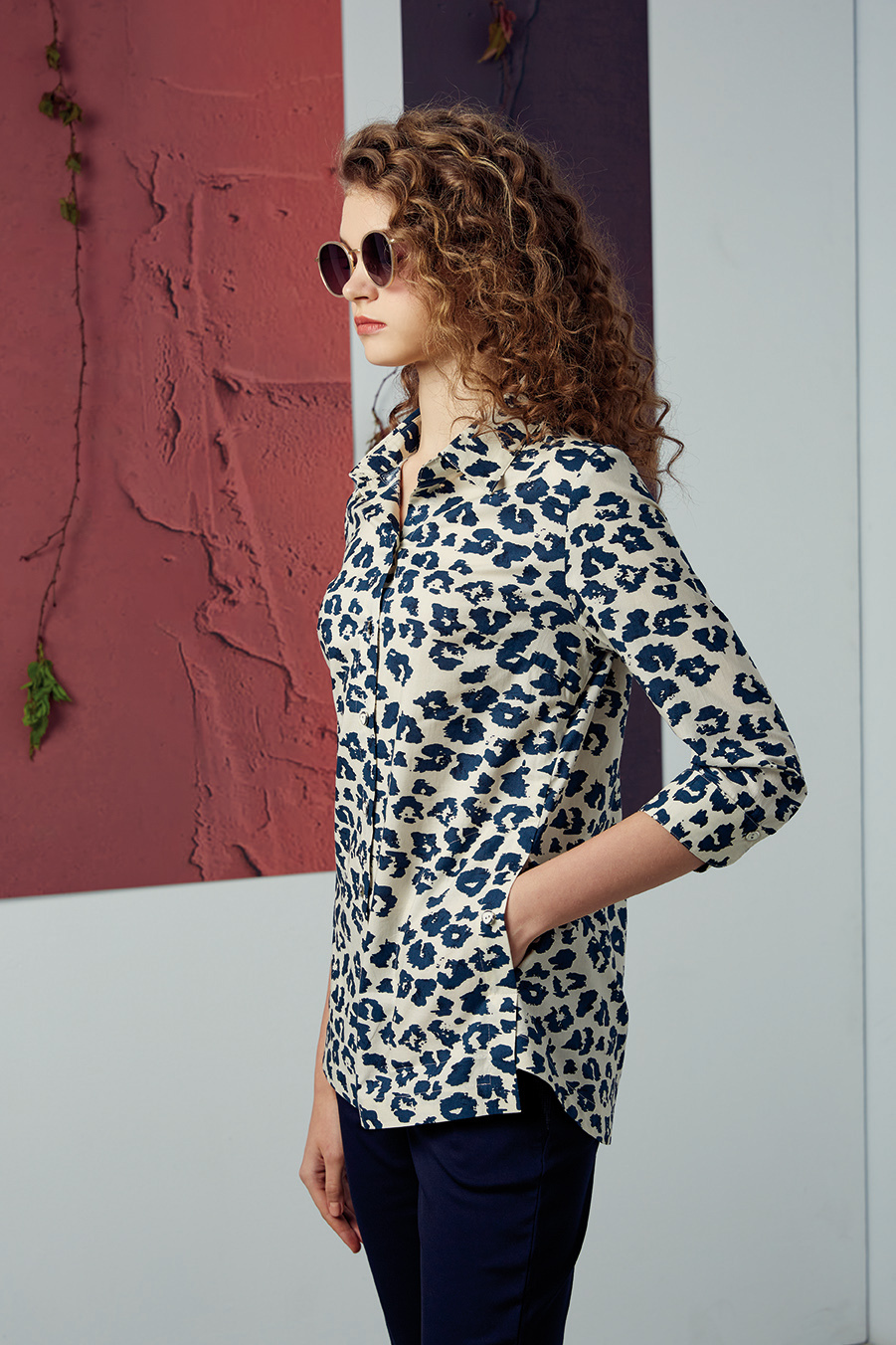 時尚豹紋印花個性修身上衣R6282