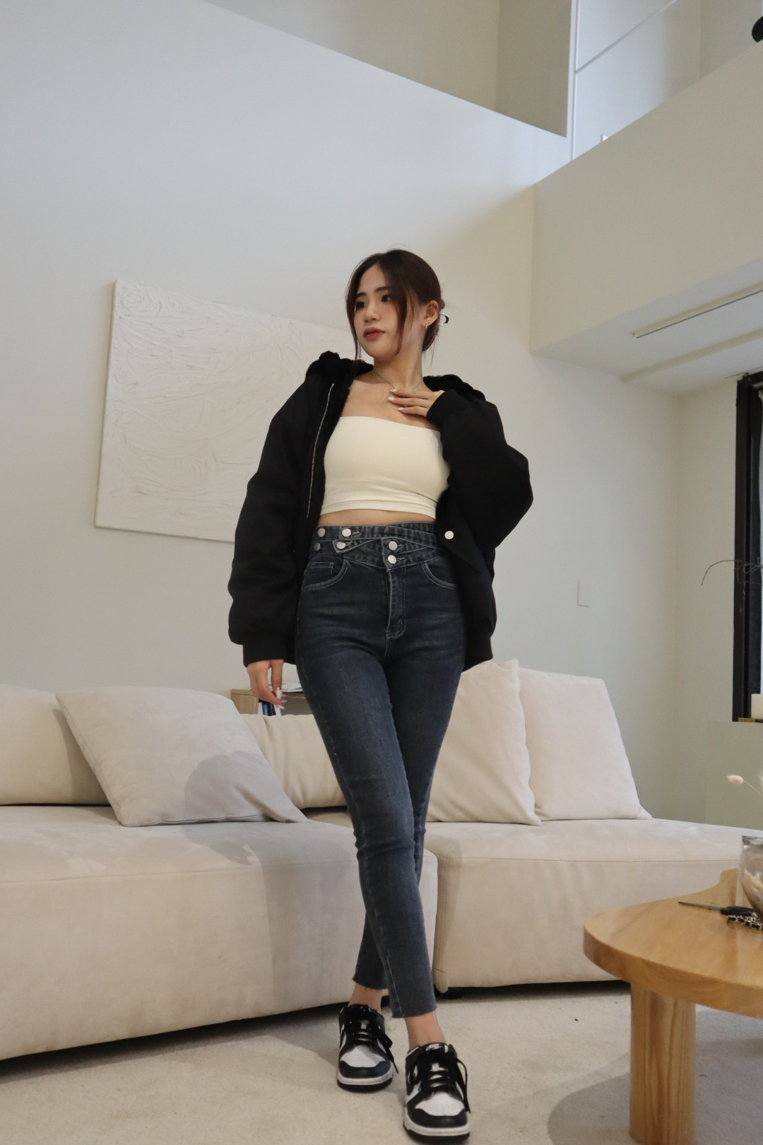 造型感褲頭窄管褲