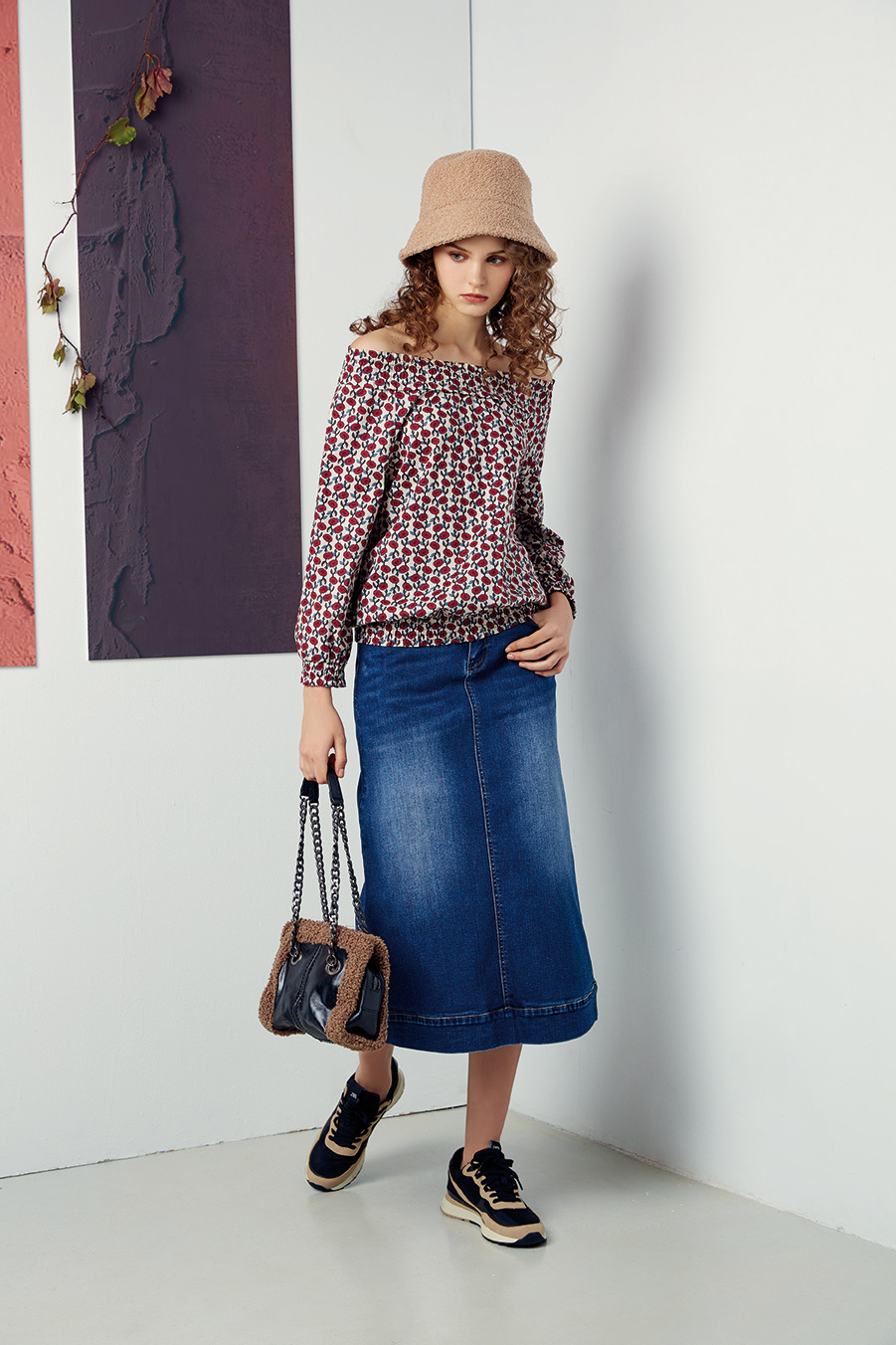 菱格紋口袋修身顯瘦牛仔長裙R6501