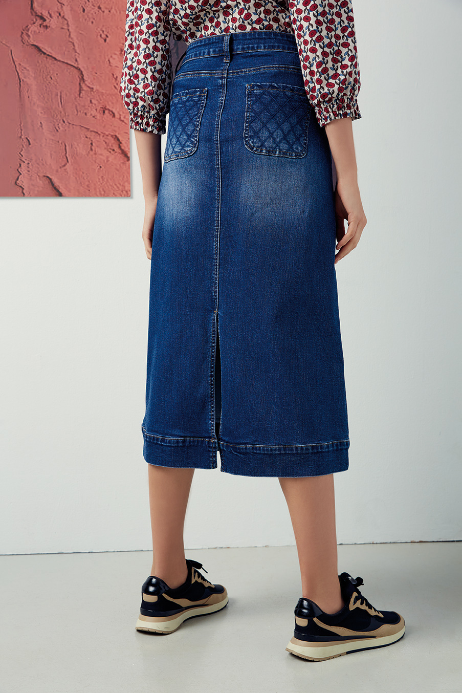 菱格紋口袋修身顯瘦牛仔長裙R6501