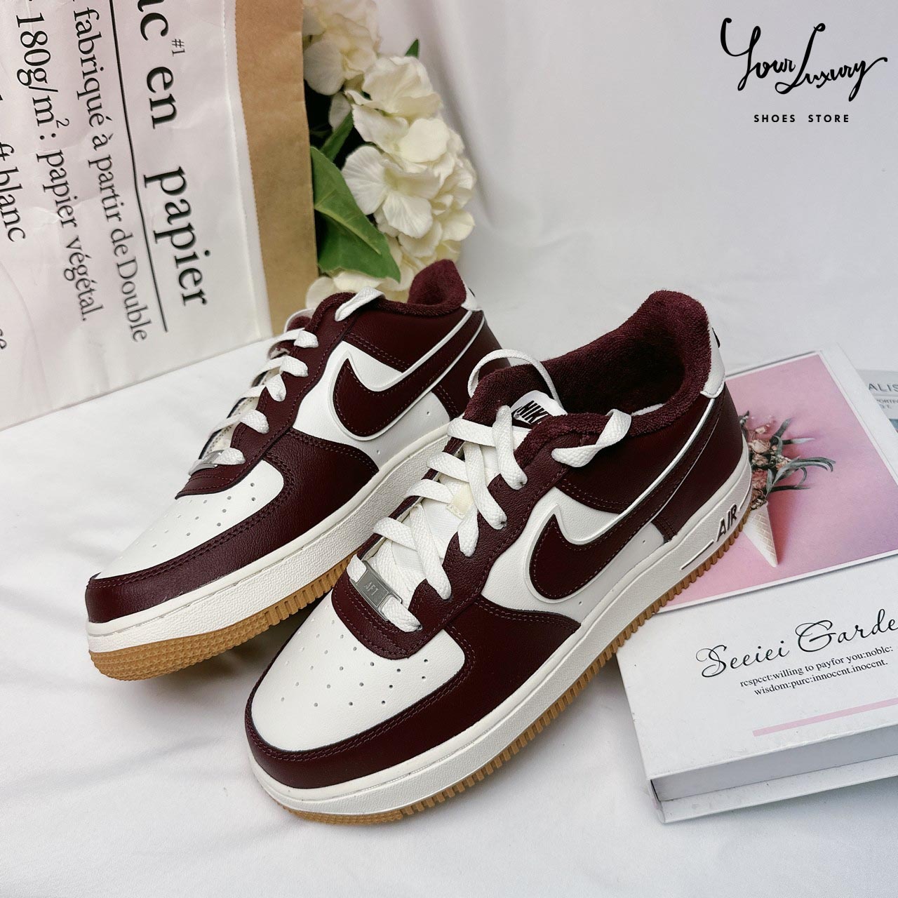 Luxury】Nike Air Force 1 Low GS 女鞋大童紅白色經典運動AJ1 休閒鞋