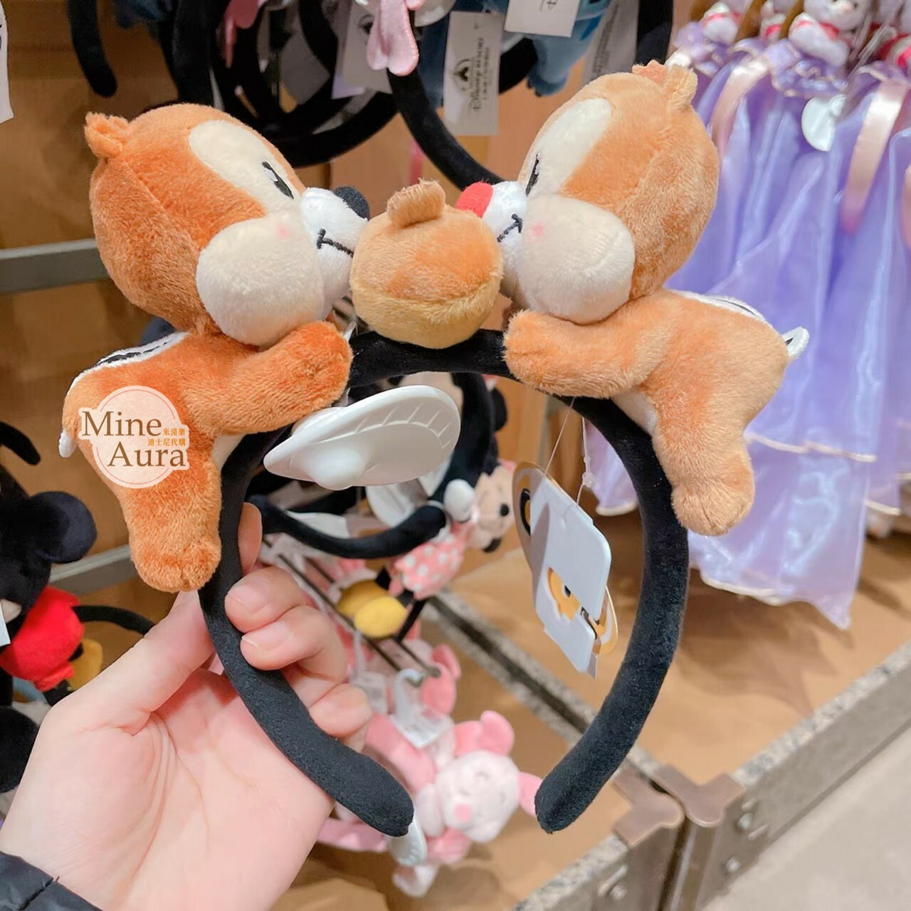 奇奇蒂蒂 Chip 'n Dale Q版 趴趴 趴姿 絨毛造型 髮圈 -上海迪士尼樂園