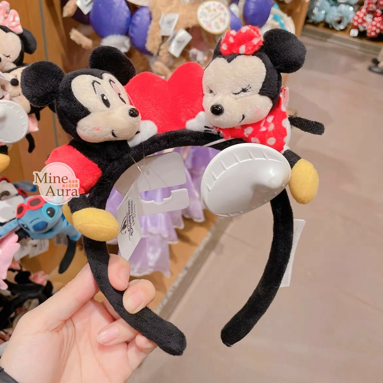 米奇 Mickey 米妮 Minnie Q版 愛心 趴趴 趴姿 絨毛造型 髮圈 -上海迪士尼樂園