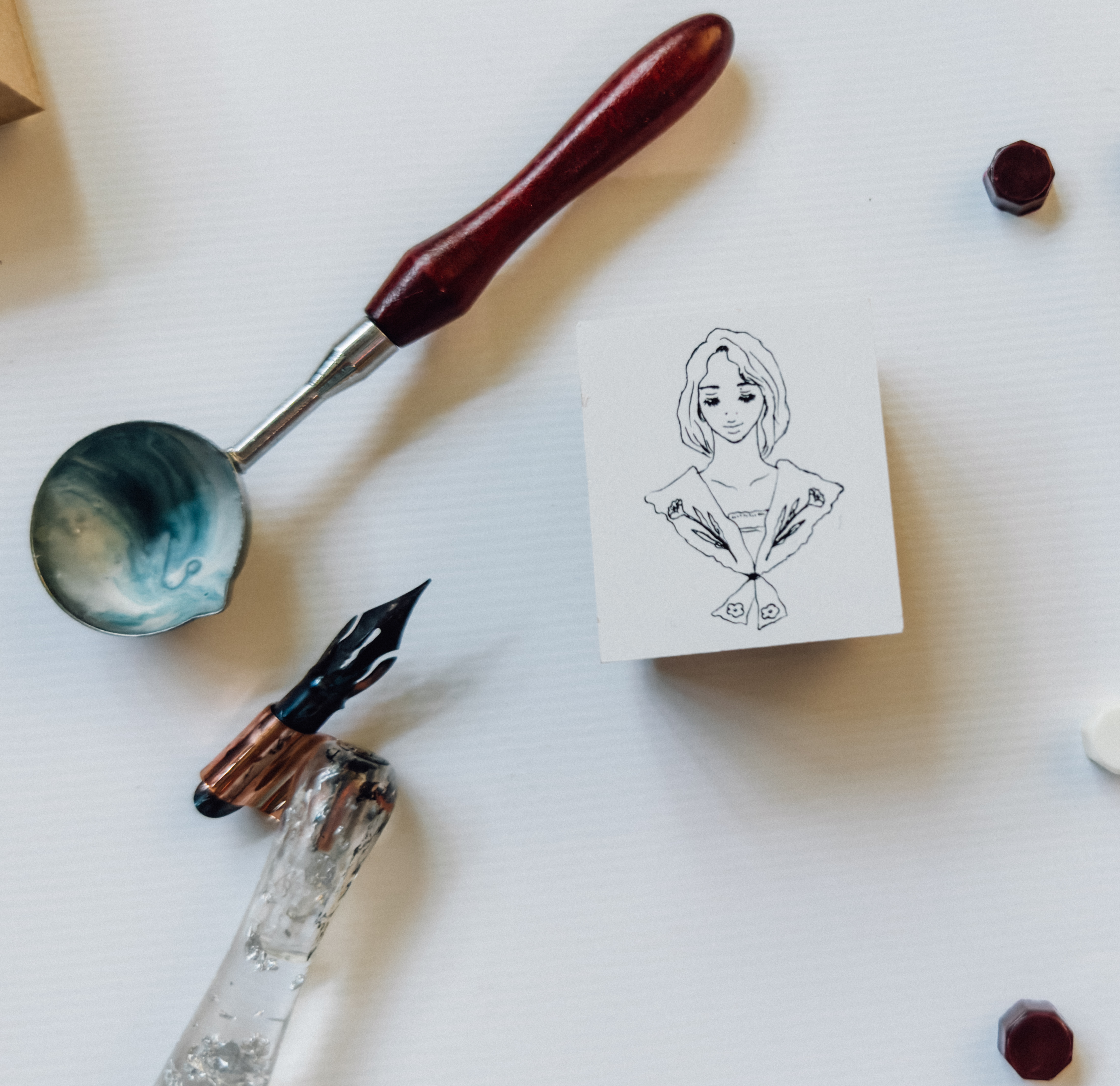 花花領巾女孩 木製印章 ｜甜蜜生活