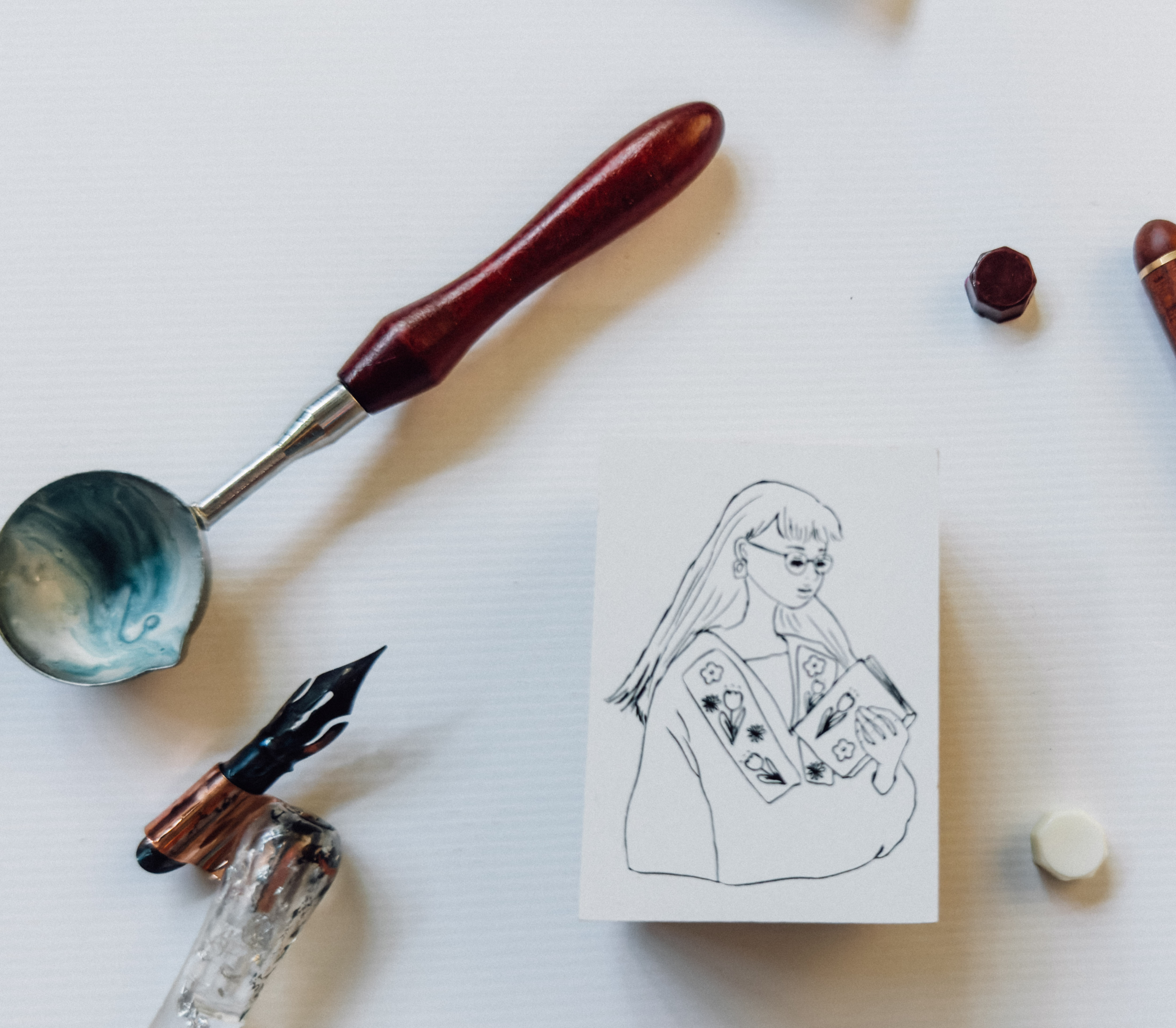 深藍花季女孩 木製印章｜甜蜜生活