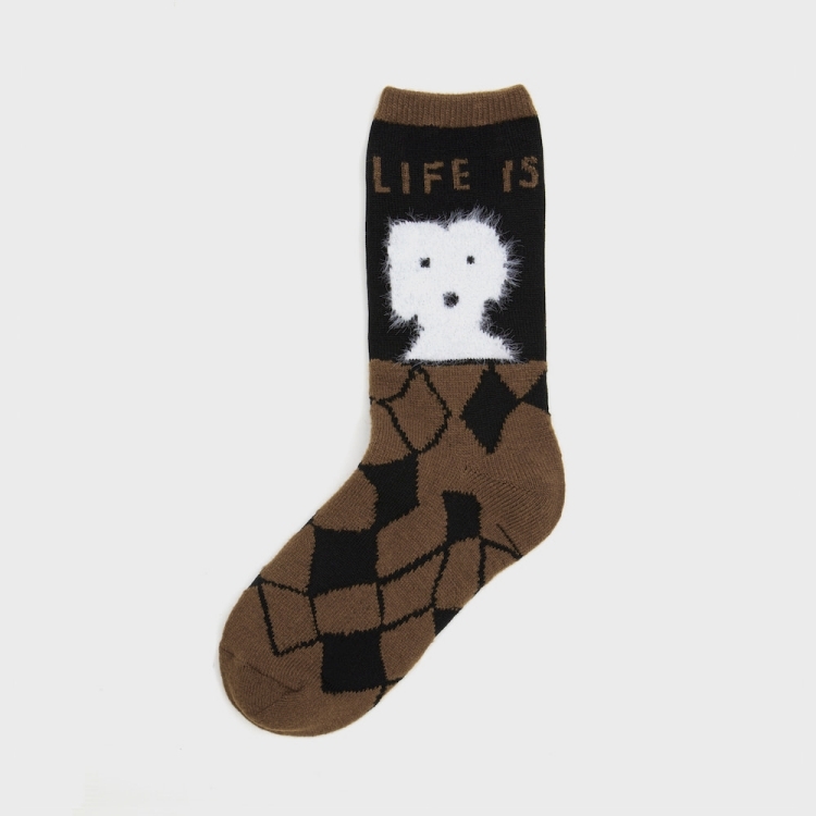 韓國 socks appeal®  X MOGU 醜萌童趣插畫中桶襪 羊毛系列  蓬鬆可蒙犬