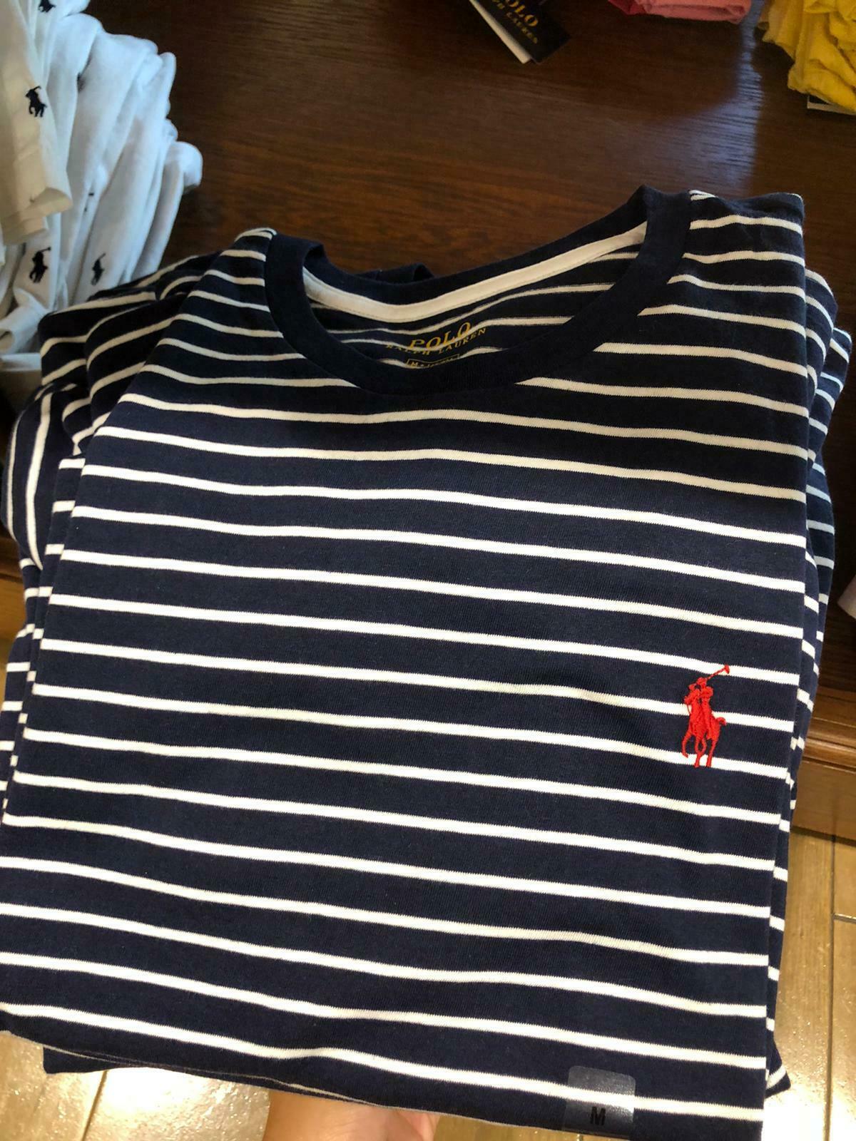 [S] PRL SMALL LOGO STRIPE ROUND NECK SHORT SLEEVE T-SHIRT,1 NPNVY WH, 211698030034-1 NPNVY WH (SRL125)