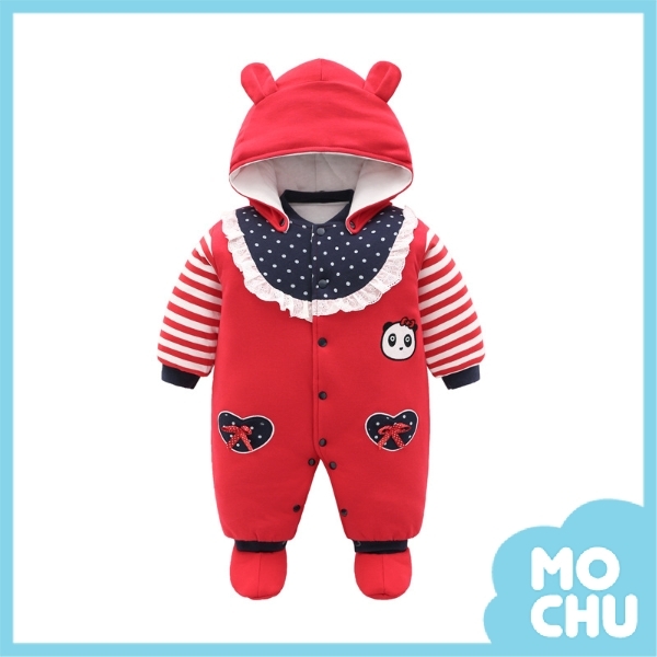 紅條紋熊貓連身衣（加厚款）