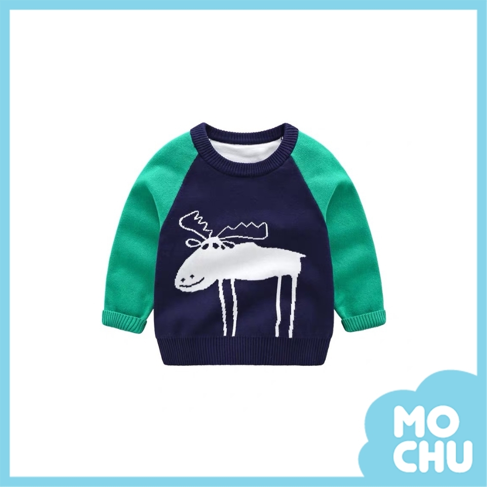 藏藍小麋鹿針織圓領毛衣