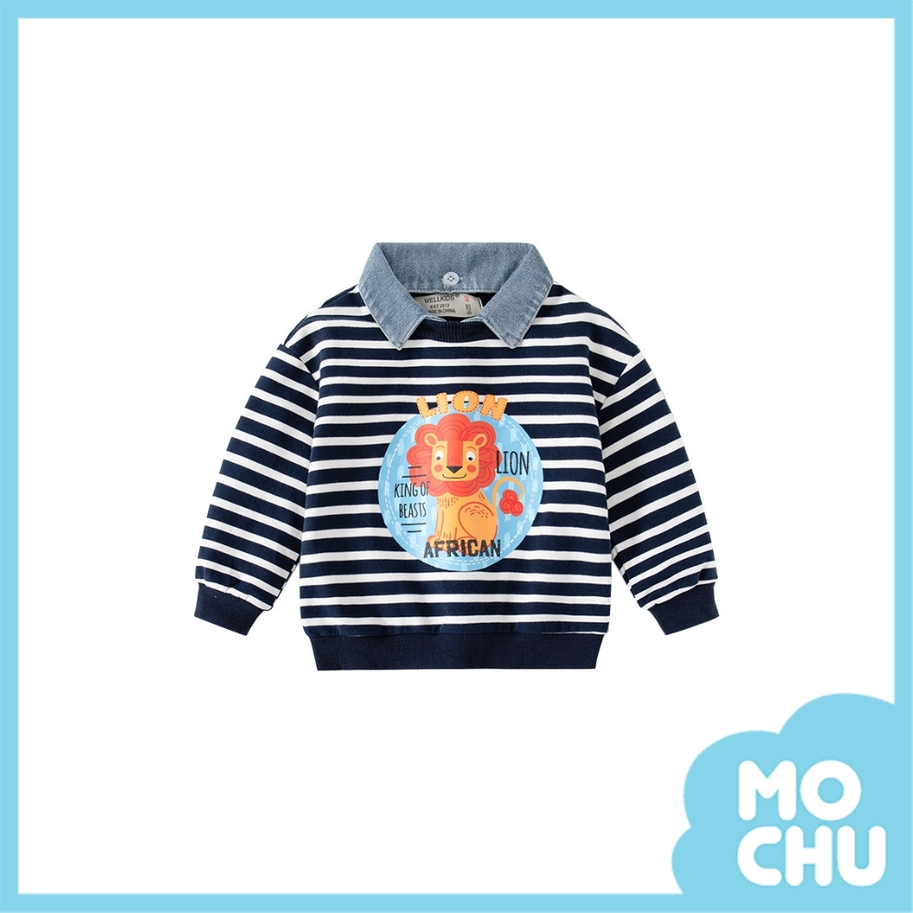 乖巧獅子條紋翻領衛衣