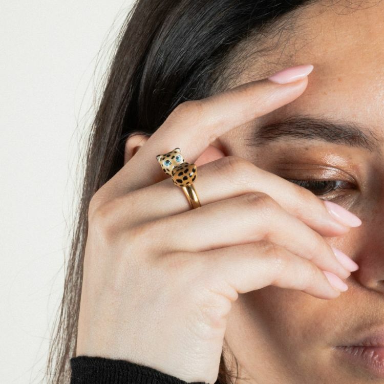 NACH 深棕雙頭美洲豹瓷戒指