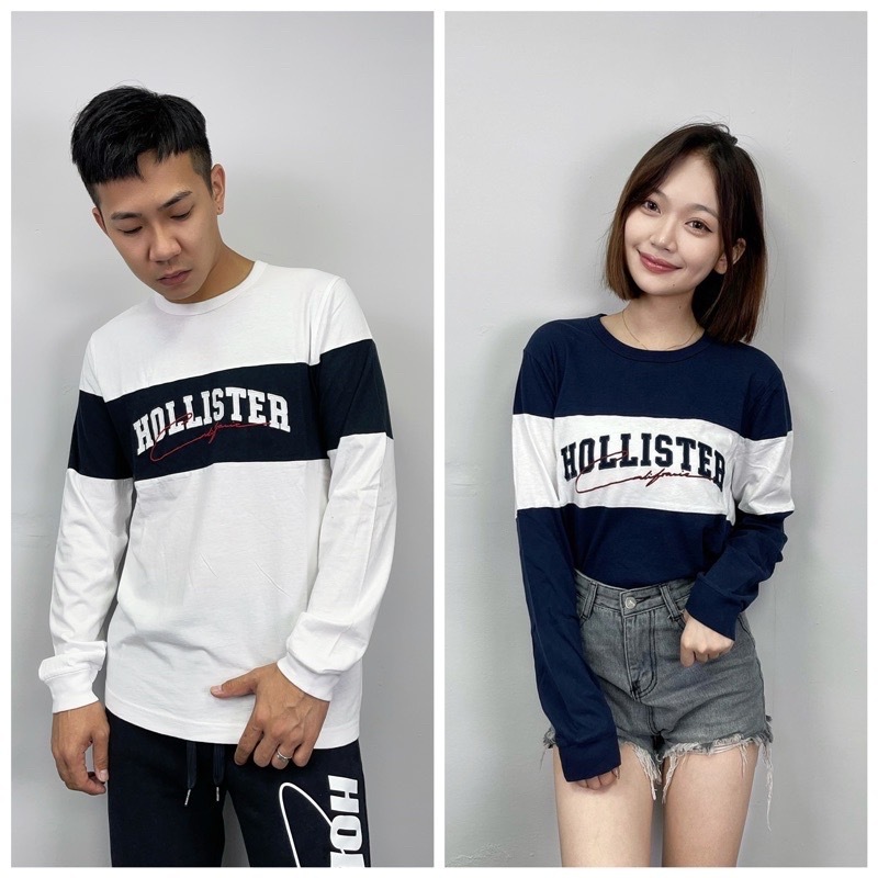Hollister 海鷗 雙色拼接 電繡字母 薄長t