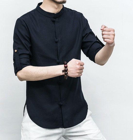 唐裝長袖亞麻衫