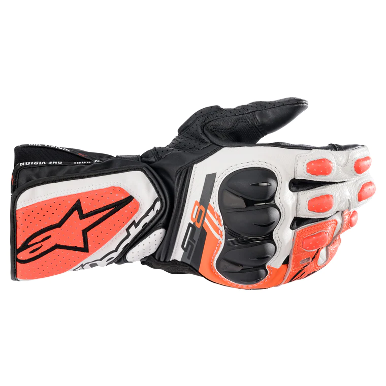 ALPINESTARS SP-8 V3 BLACK/WHITE/RED FLUO 黑白螢紅 皮手套 SP8
