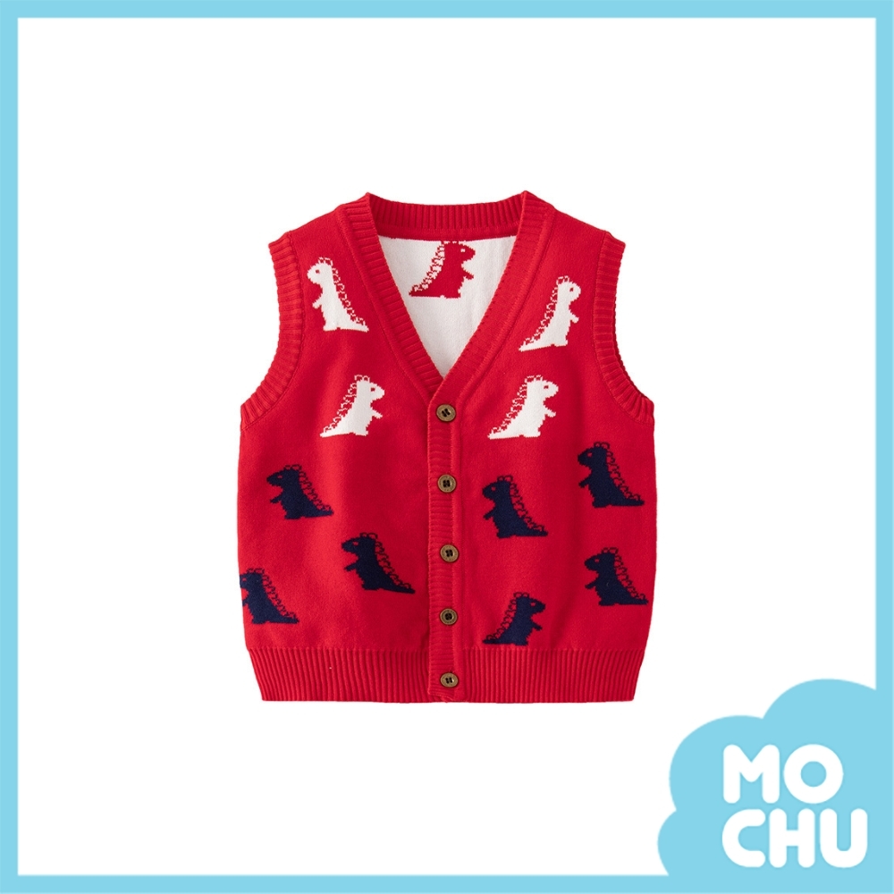 雙色小恐龍V領開衫背心