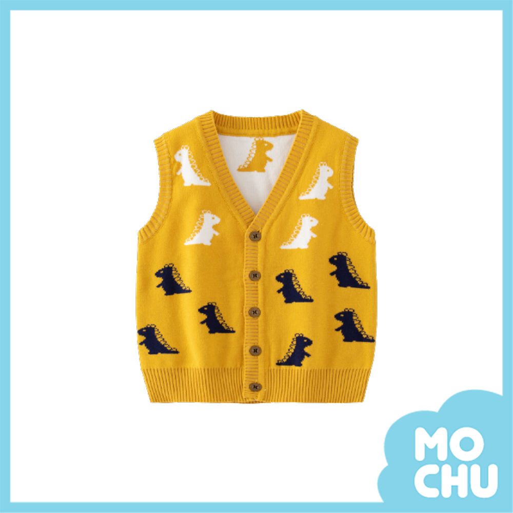 雙色小恐龍V領開衫背心