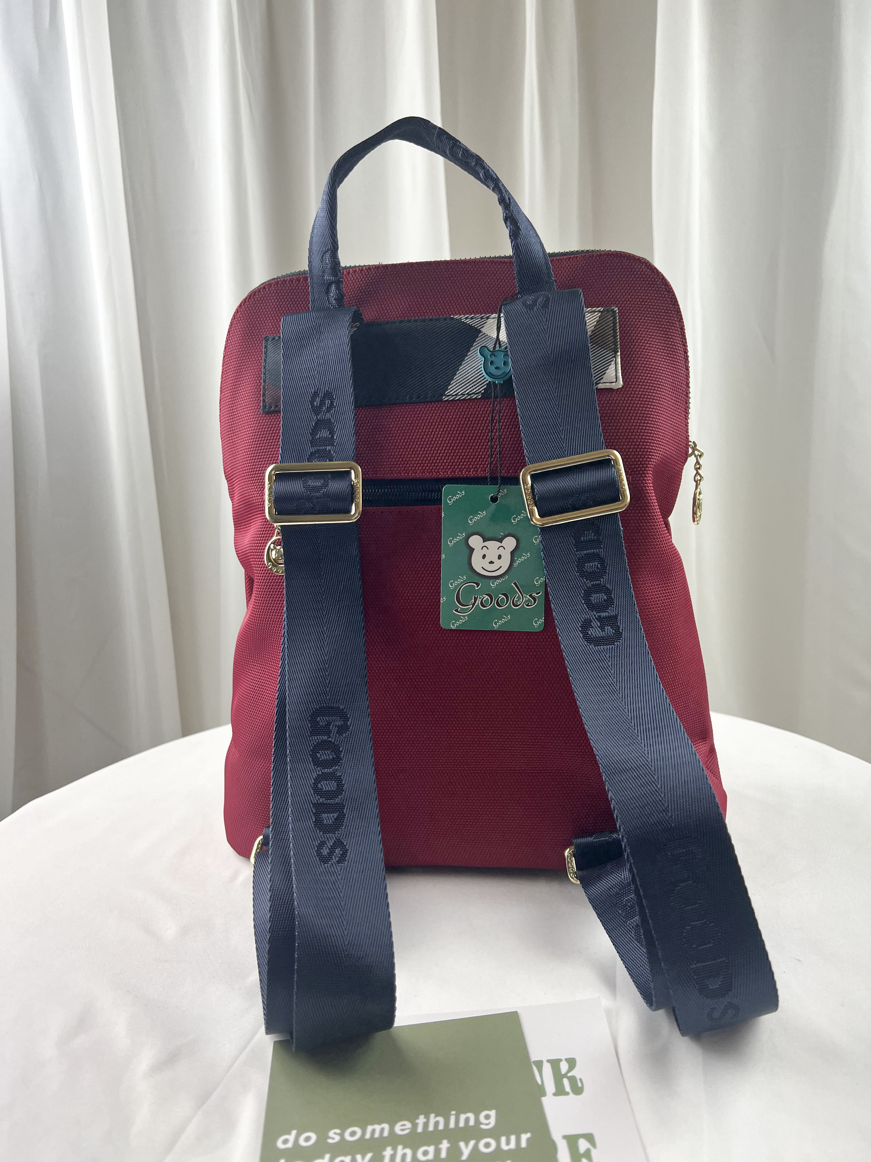 GOODS  紅格紋拼色防潑水後背包   #2238