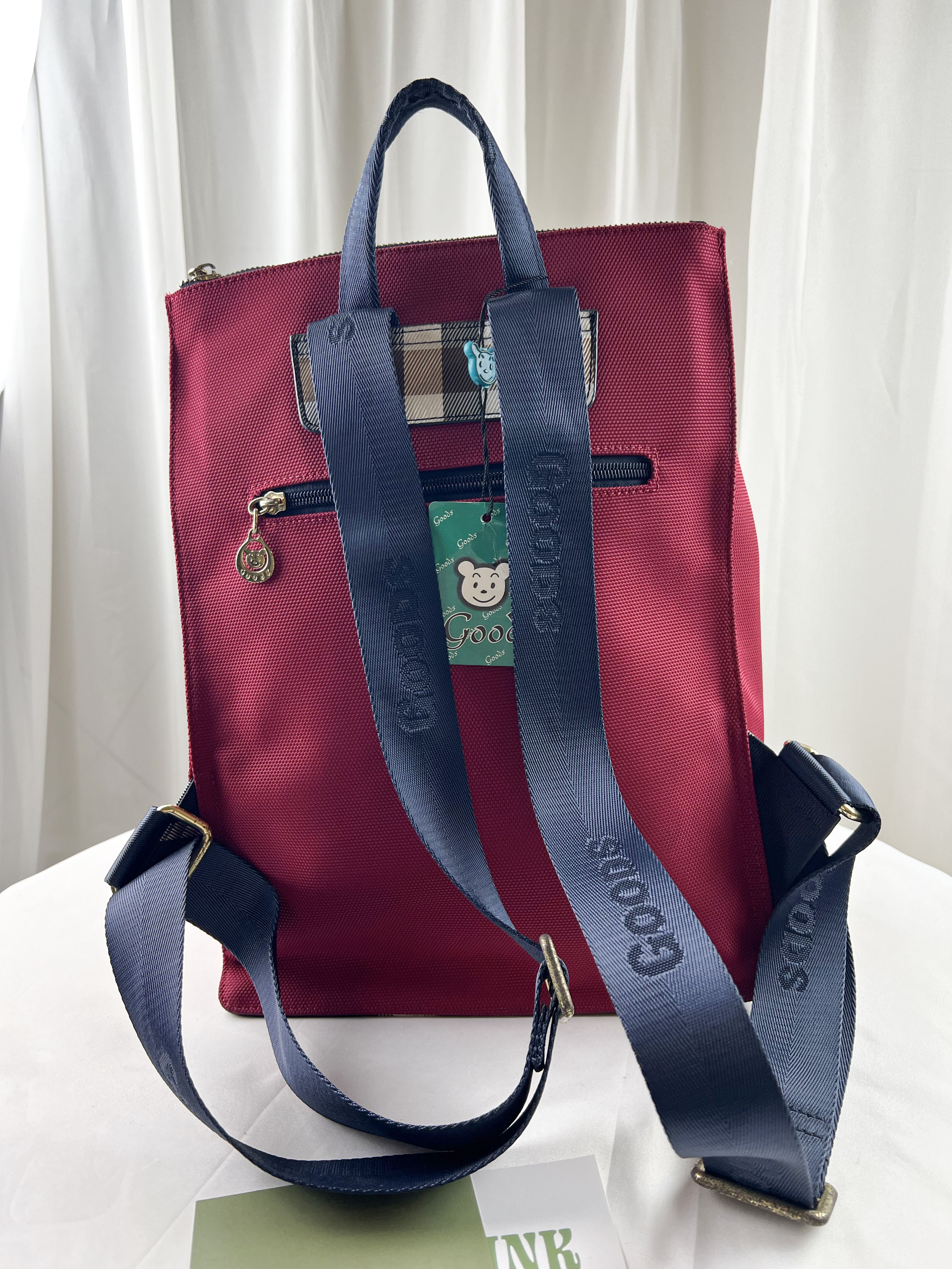 GOODS 紅格紋拼色防潑水後背包  #2635