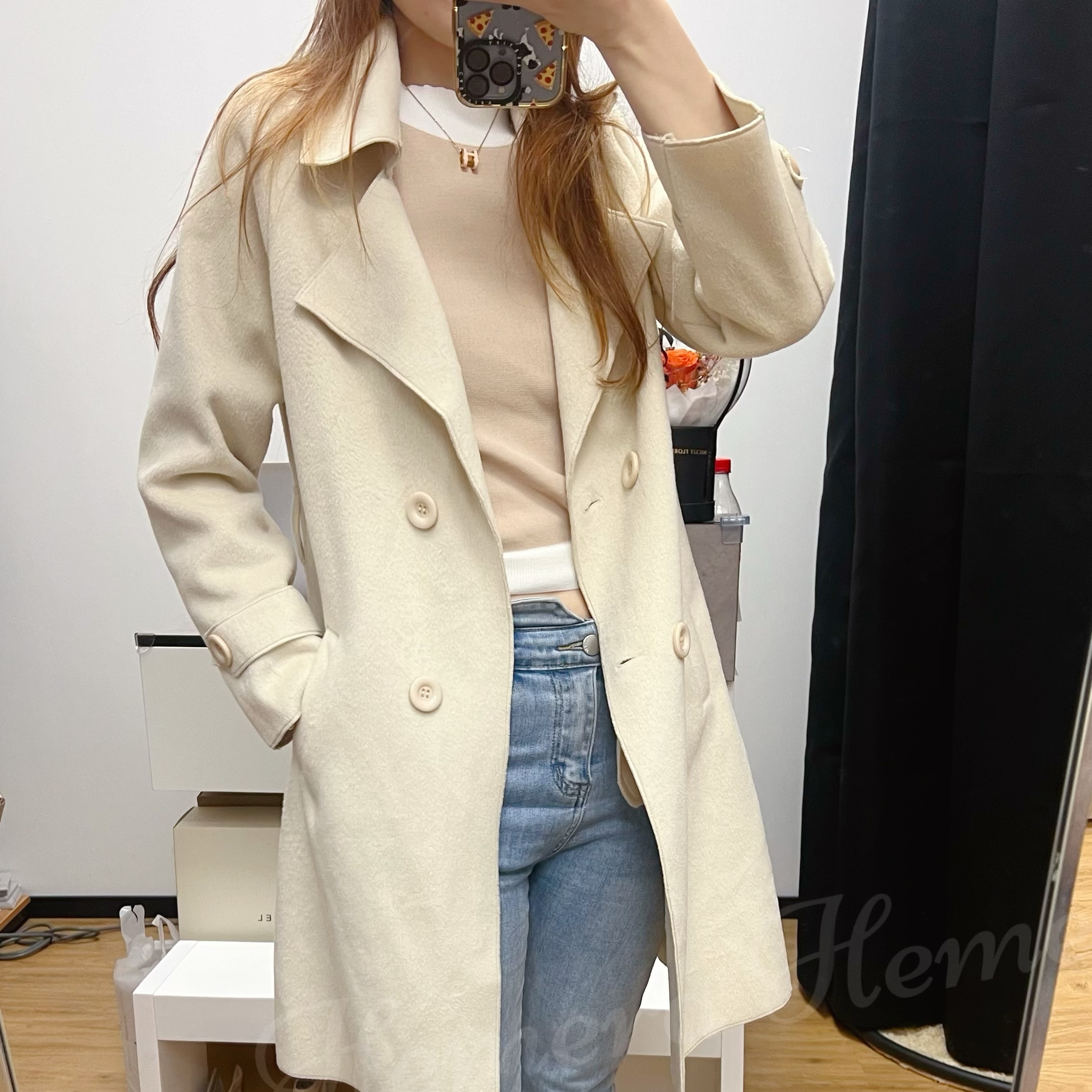 JK22S1169 薄身羊絨修身長版外套