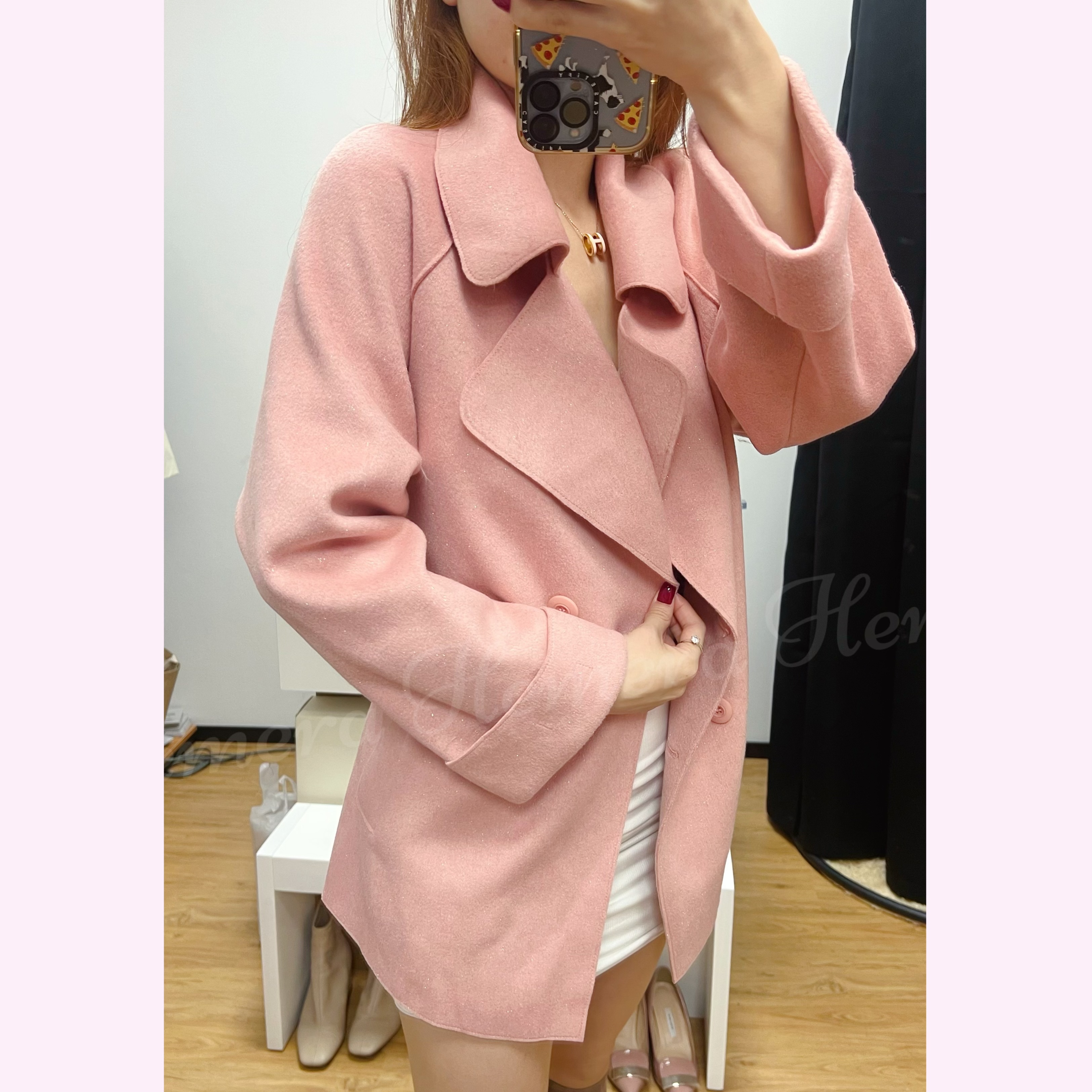 JK22S1170 薄身閃閃羊絨修身短版外套