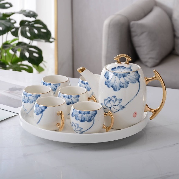 北歐茶具組-蓮花(1壺6杯1托盤)