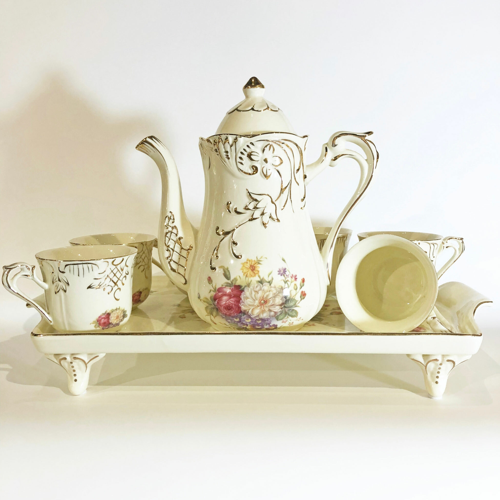 清芳玫瑰茶具組(1壺6杯1托盤)[CER-026]