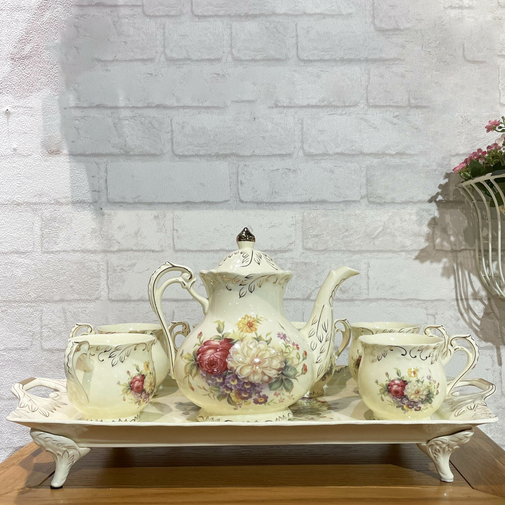 清芳玫瑰茶具組(1壺6杯1托盤)[CER-004]