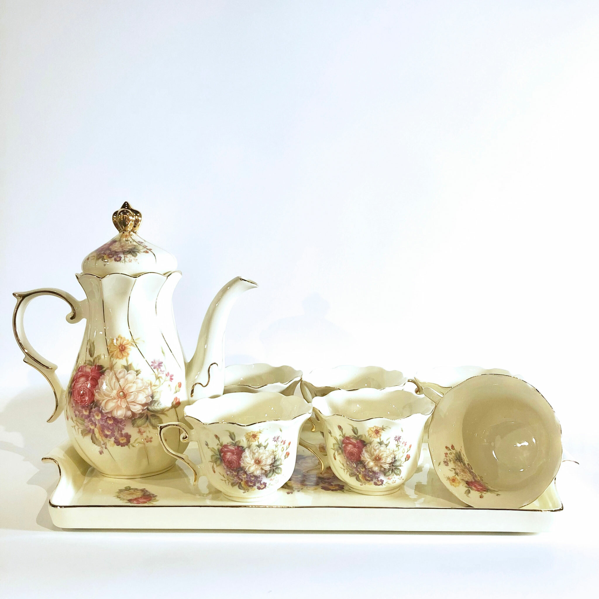 清芳玫瑰茶具組(1壺6杯1托盤)[CER-003]