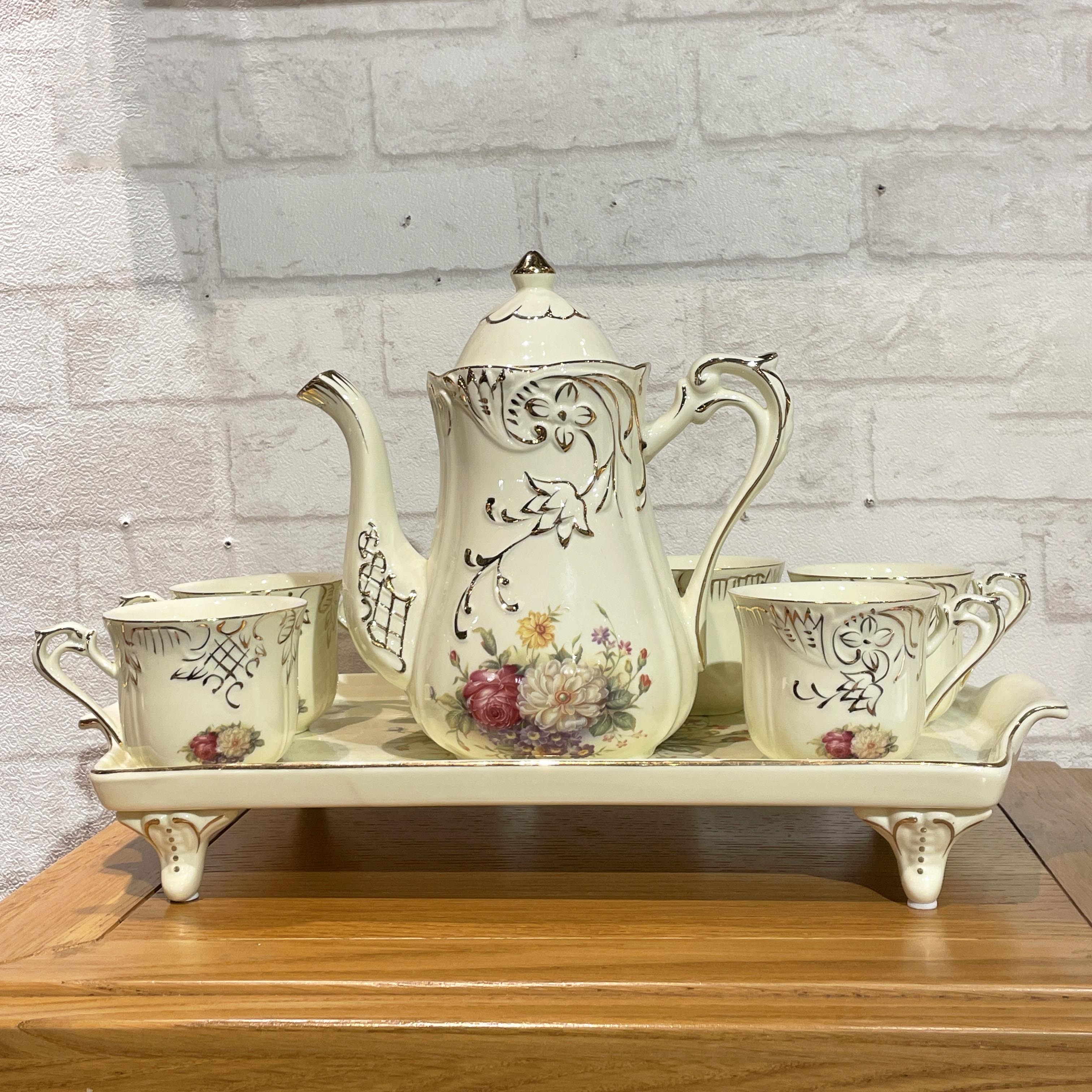 清芳玫瑰茶具組(1壺6杯1托盤)[CER-028]