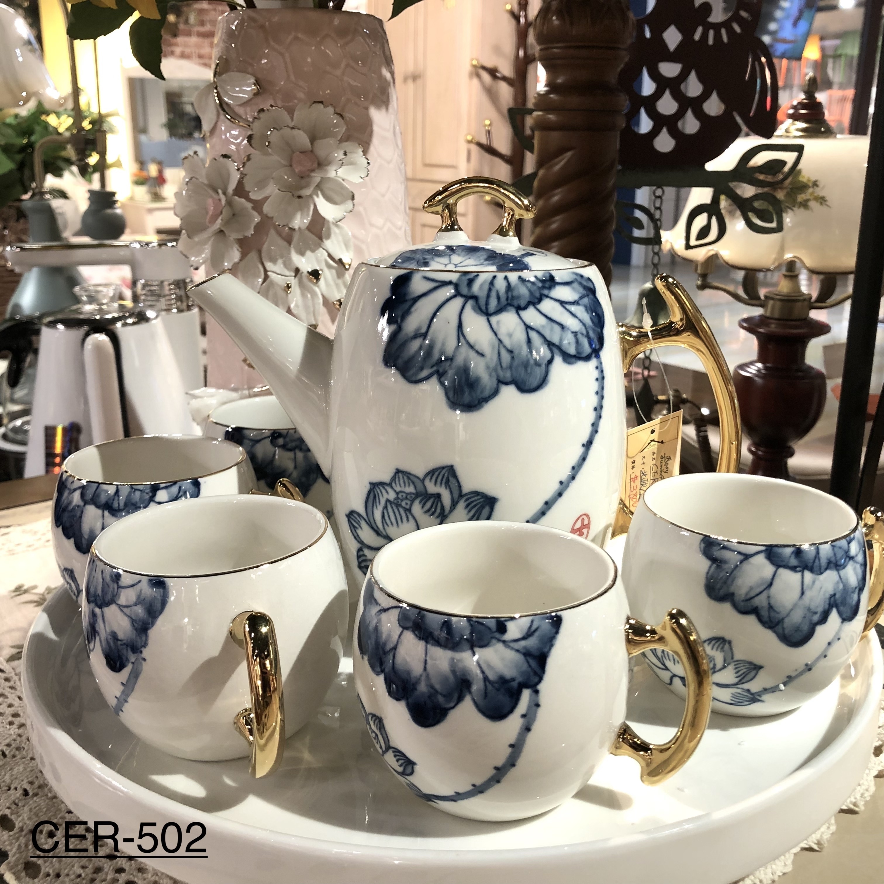 北歐茶具組-蓮花(1壺6杯1托盤)