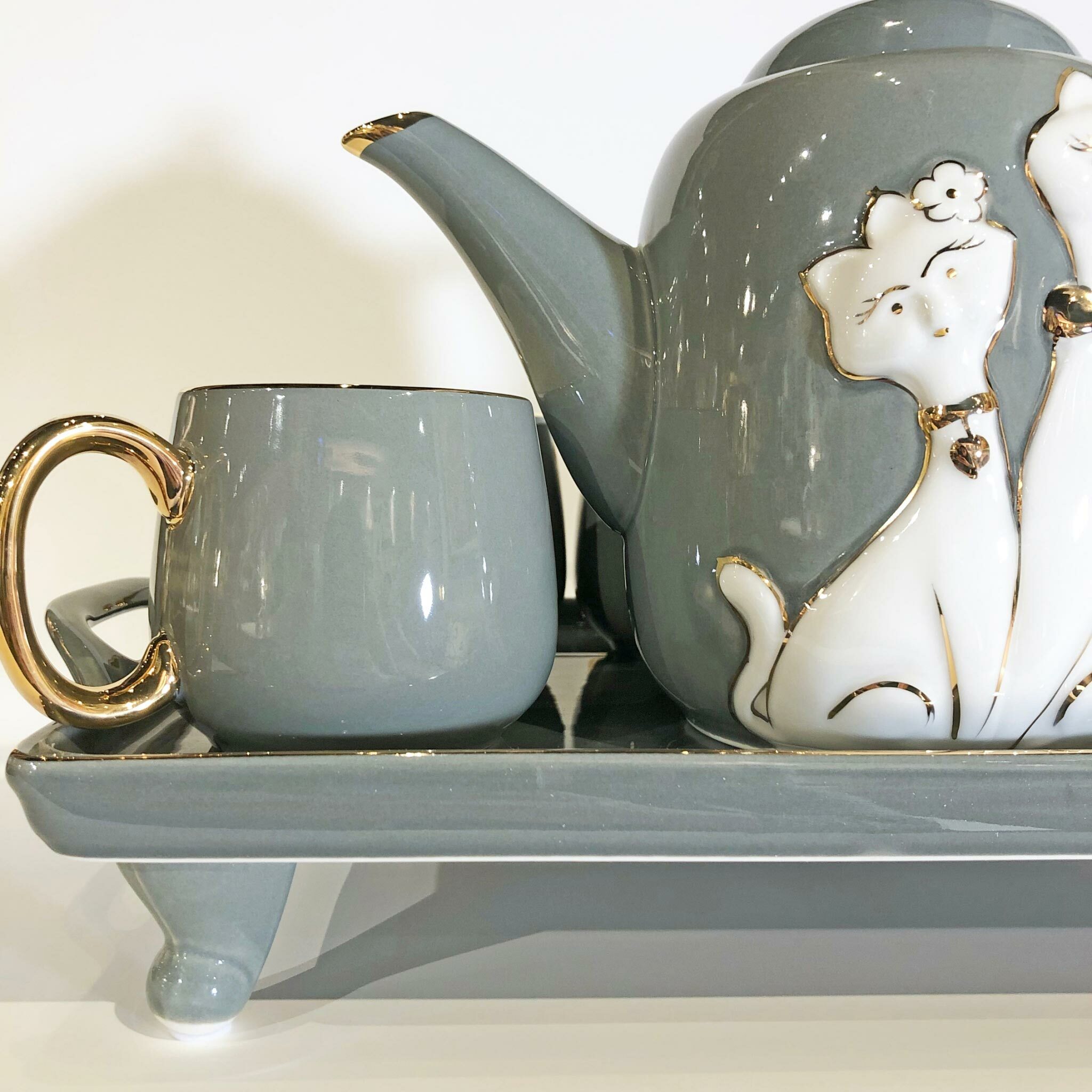 北歐茶具組-貓咪(1壺6杯1托盤)