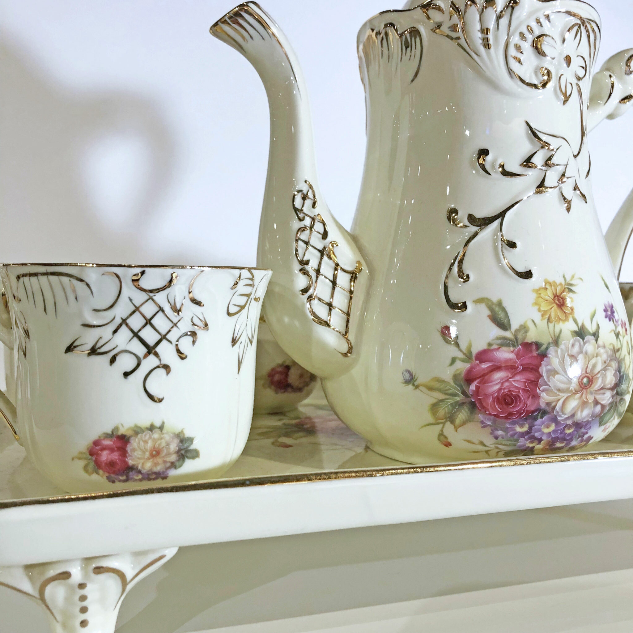 清芳玫瑰茶具組(1壺6杯1托盤)[CER-026]