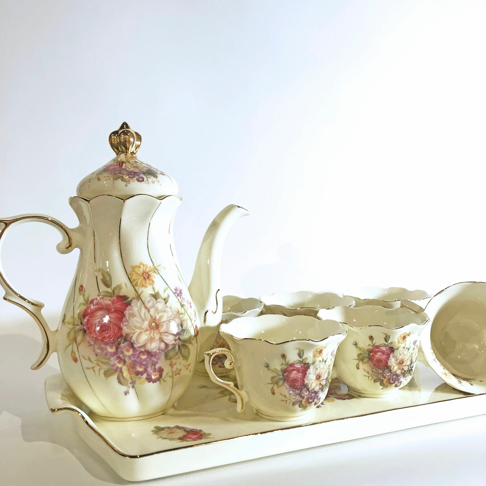 清芳玫瑰茶具組(1壺6杯1托盤)[CER-003]