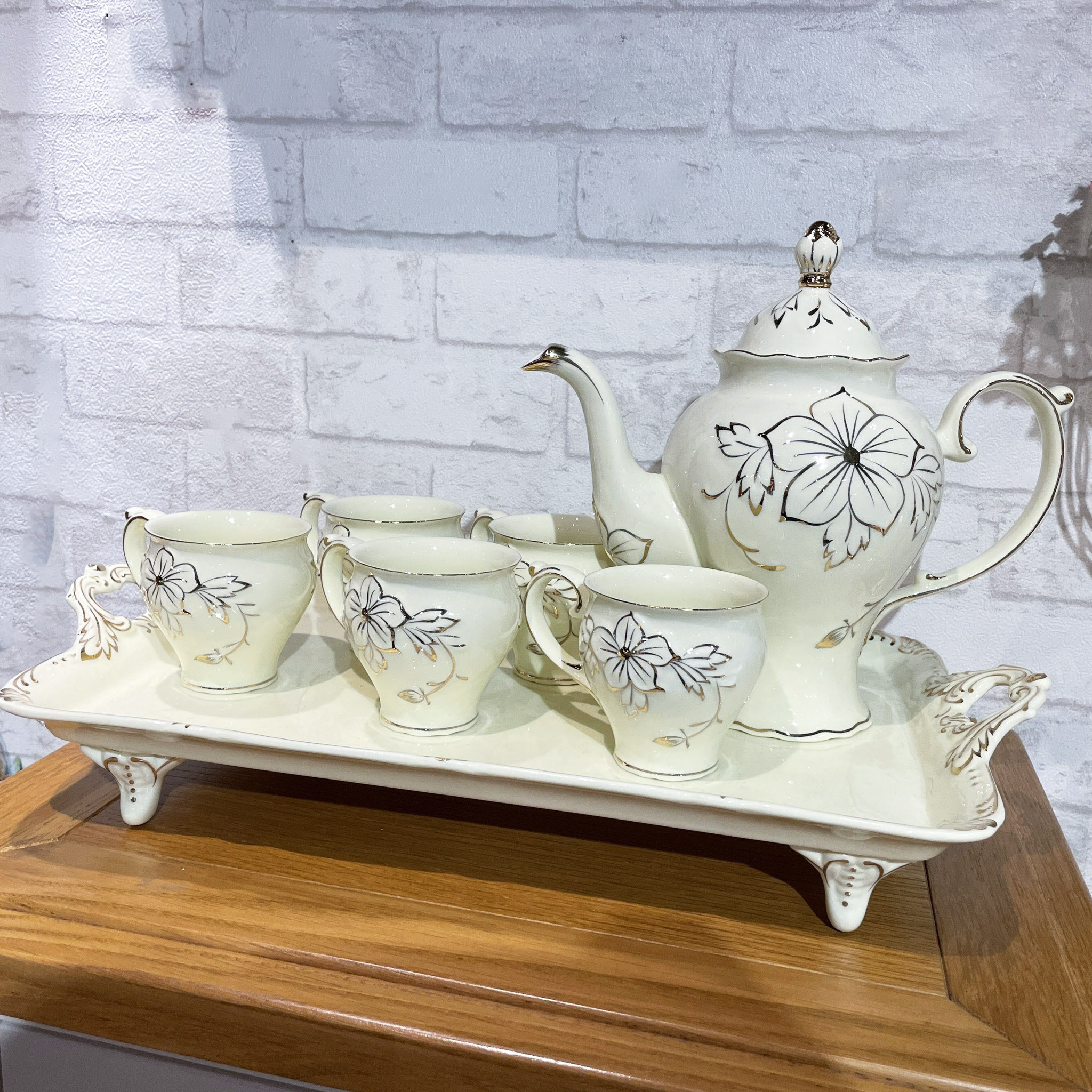 典雅蘭花茶具組(1壺6杯1托盤)[CER-105]