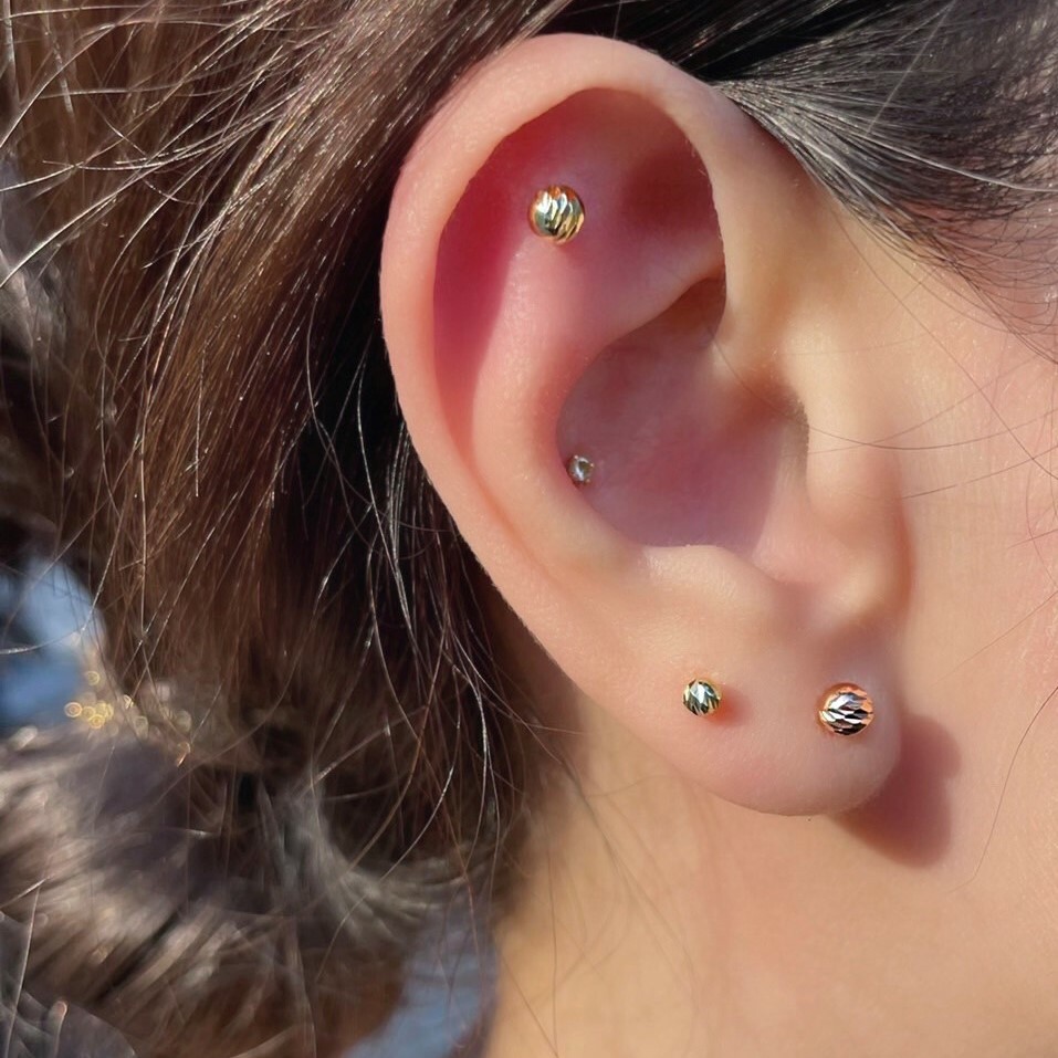 14K cutting ball轉珠耳環(單)