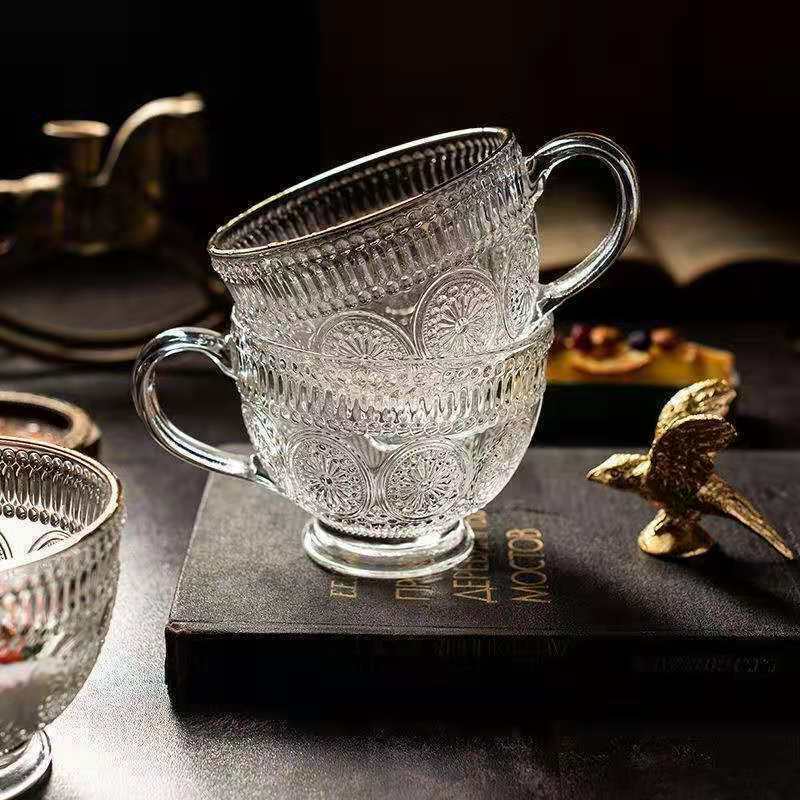 《1398》復古浮雕太陽花玻璃杯40ml