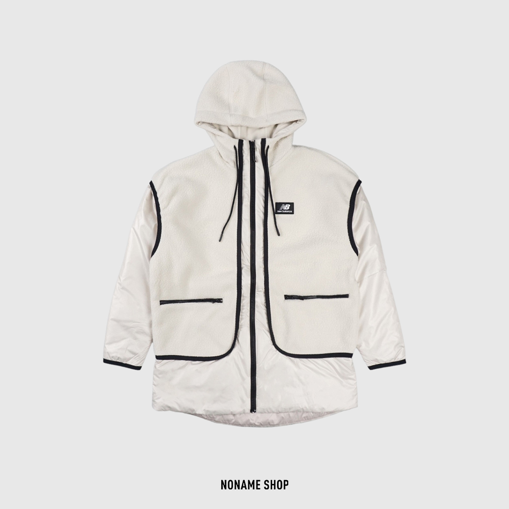 NEW BALANCE NB 搖粒絨 異材質 拼接 外套 米白 (女款)