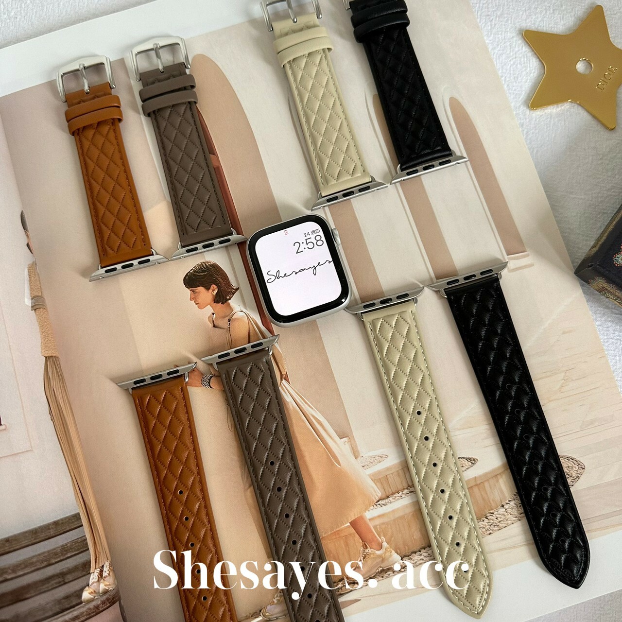 APPLE WATCH菱格紋皮革錶帶[四色]