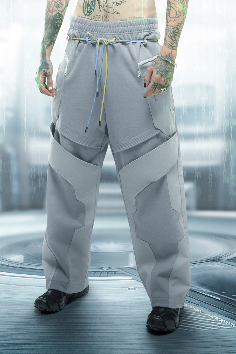 不作惡「幽靈駭客褲」賽博朋克寬鬆拼接長褲