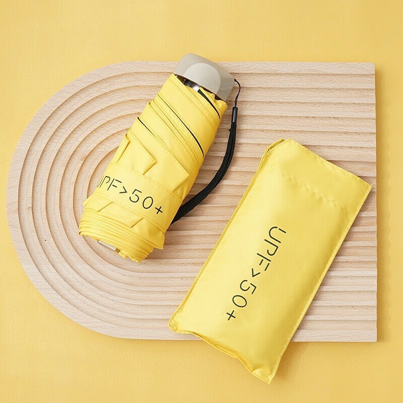 優質雨具-時尚真防UV雨傘(1.黃色) 小巧易攜摺疊雨傘 黑膠防曬縮骨雨傘 扁平五折UPF50+雨傘 鋁合金支架 抗風力度強